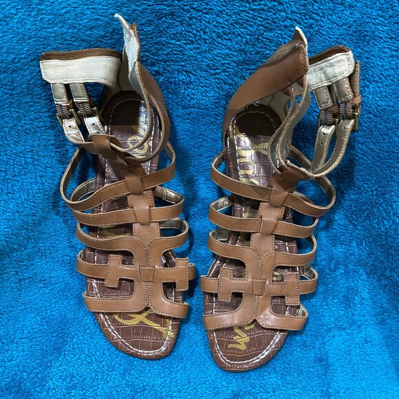 Sam Edelman Draper Cage Sandals Leather Tan Size 7 - Picture 1 of 8